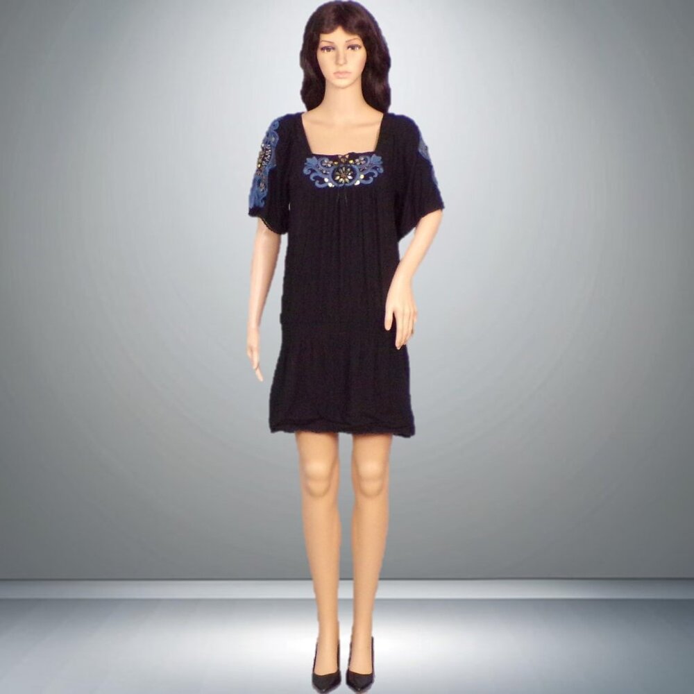 SWEET BY MISS ME size S drop-waist black + blue embroidery 100% rayon hand wash